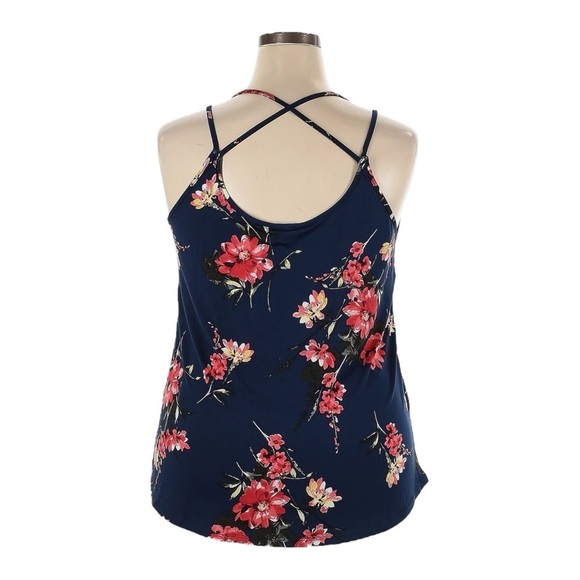 🌺 Papermoon Cami Tank Top Size 3X NWT Blue Dark Floral Print Stretchy Summer - Picture 3 of 10